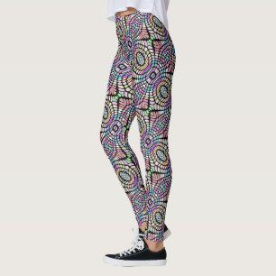 Hip Pastel Colours And Black Oriental Tribal Art Leggings
