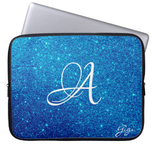 Hip Personalised blue Glitter Sparkles monogrammed Laptop Sleeve