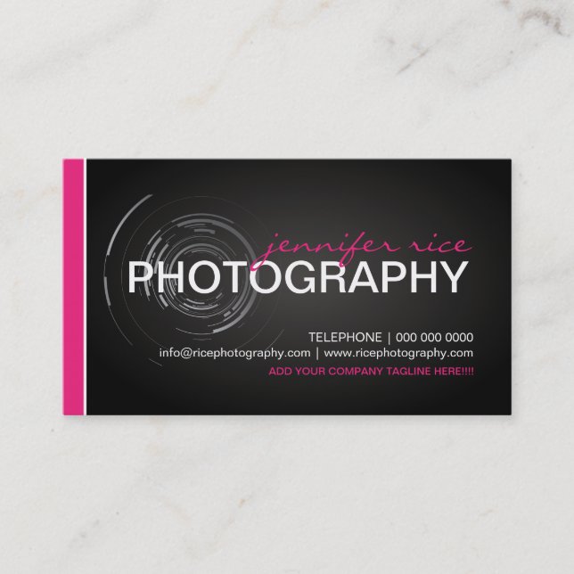 Hip Pink and Black Photographer Business Cards (Front)