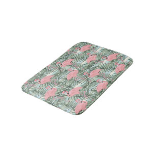 Hip Pink Flamingoes Palm Leafs Art Pattern Bath Mat