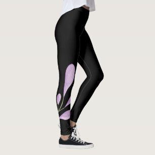 Hip Pink & Purple Floral Leaves on Black Women's Leggings