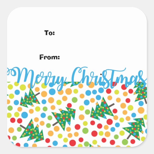 Hip Polka Dot Christmas Tree Gift Tag Stickers (Front)