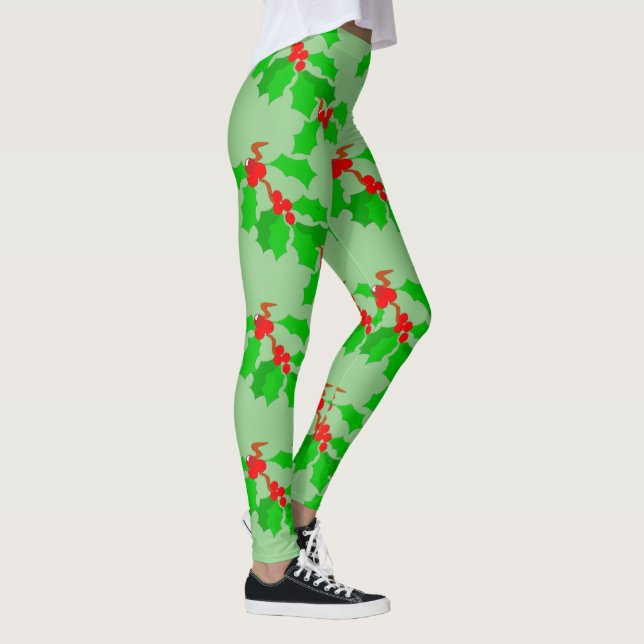 hip red green christmas mistle toe design fashion leggings (Right)