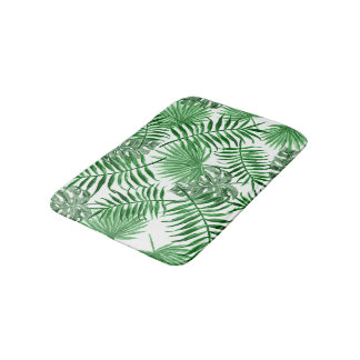Hip Retro Tropical Green Palm Leafs Pattern Bath Mat