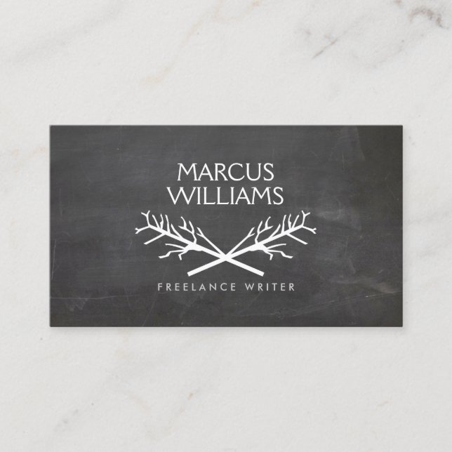 HIP RUSTIC TREE BRANCHES LOGO on CHALKBOARD Business Card (Front)