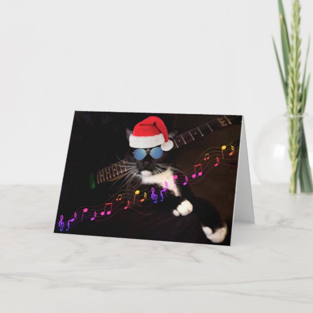Hip Santa Cat Christmas Holiday Card (Front)