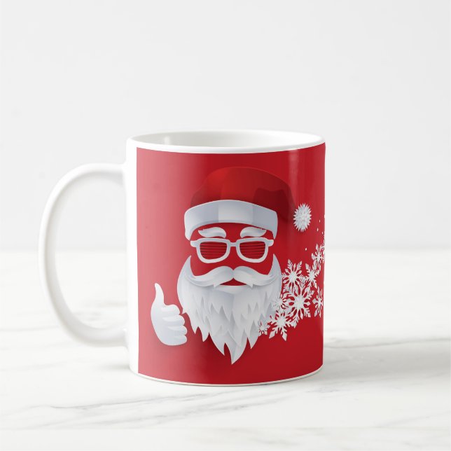 Hip Santa Claus Papercut on Red Christmas Coffee Mug (Left)