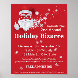 Hip Santa Claus Papercut on Red Christmas Event Poster