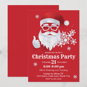 Hip Santa Claus Papercut on Red Christmas Invitation