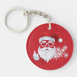 Hip Santa Claus Papercut on Red Christmas Key Ring