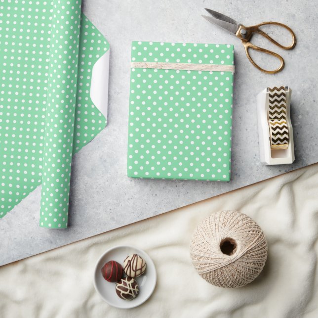 Hip Shamrock Mint Green White Polkadots Pattern Wrapping Paper (Crafts)