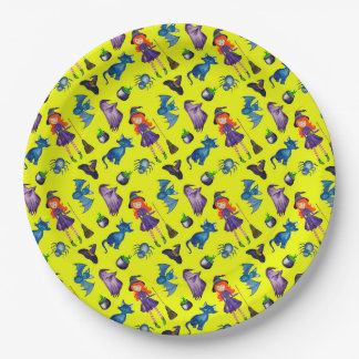 Hip spooky witch Halloween party supplies yellow Paper Plate