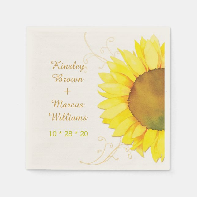 Hip Swirls & Sunflower Wedding Napkin (Front)
