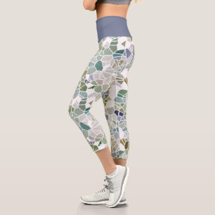 Hip Teal Blue Gray Black Terrazzo Mosaic Art Print Capri Leggings