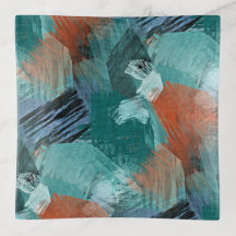 Hip Teal Blue Mint Green Orange Brushstrokes Art