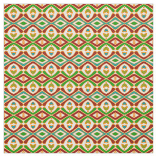 Hip Teal Blue Red Orange Green Tribal Art Pattern Fabric