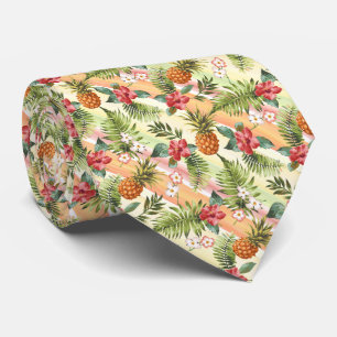 Hip Tropical Pineapple Fruit Floral Stripe Pattern Tie