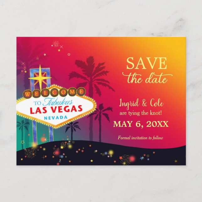 Hip Twilight Las Vegas Wedding Save the Date Announcement Postcard (Front)