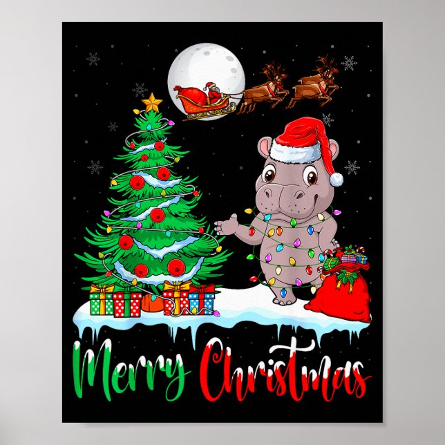 Hip Wearing Santa Hat Xmas Tree Merry Christmas Hi Poster (Front)