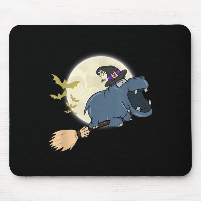 Hip Witch Hat Riding Broom Stick Zoo Animal Lover  Mouse Mat (Front)