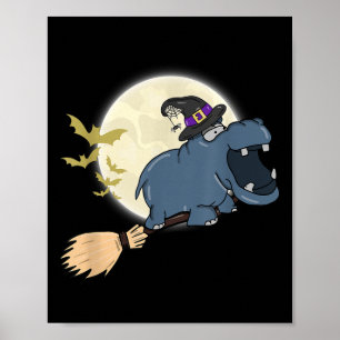 Hip Witch Hat Riding Broom Stick Zoo Animal Lover Poster
