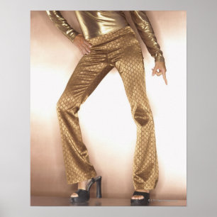 Hip woman in gold disco dancing poster
