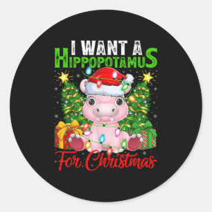 Hip Xmas Lights Funny I Want A Hiptamus For Christ Classic Round Sticker