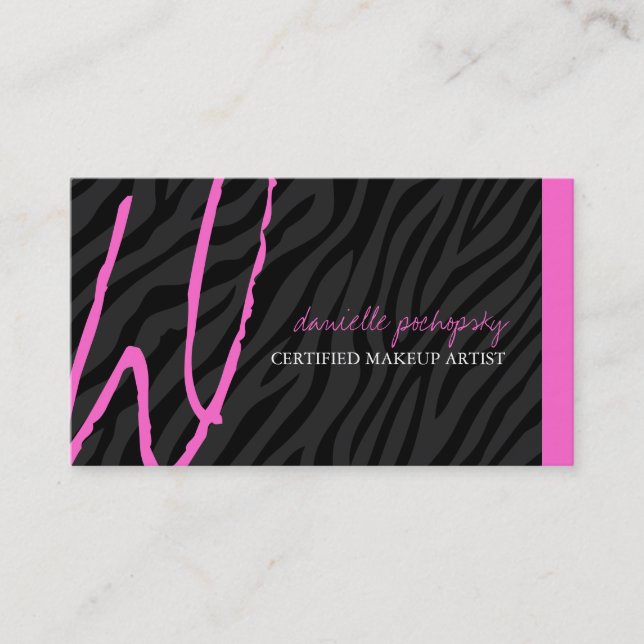 Hip Zebra Print Monogram Business Cards (Front)