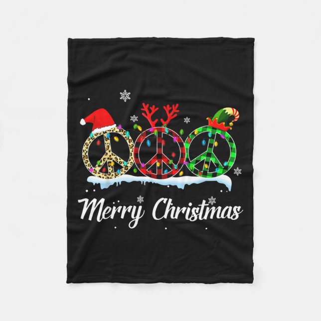 Hipe Peace Sign Santa Hat Reindeer Merry Christmas Fleece Blanket (Front)