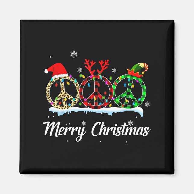 Hipe Peace Sign Santa Hat Reindeer Merry Christmas Magnet (Front)