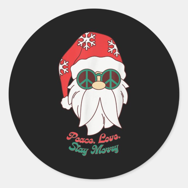 Hipe Santa Groovy Peace Sign Funny Christmas  Classic Round Sticker (Front)
