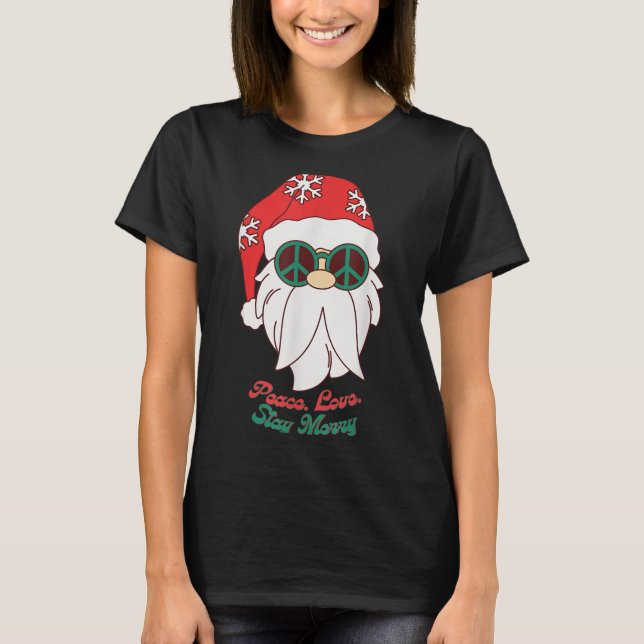 Hipe Santa Groovy Peace Sign Funny Christmas  T-Shirt (Front)