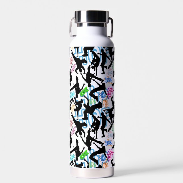 HipHop 50. Dance Pattern Water Bottle (Front)