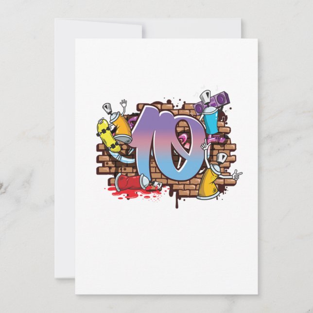 Hiphop Dancer Graffiti Artist Typography 10th Birt Invitation (Front)