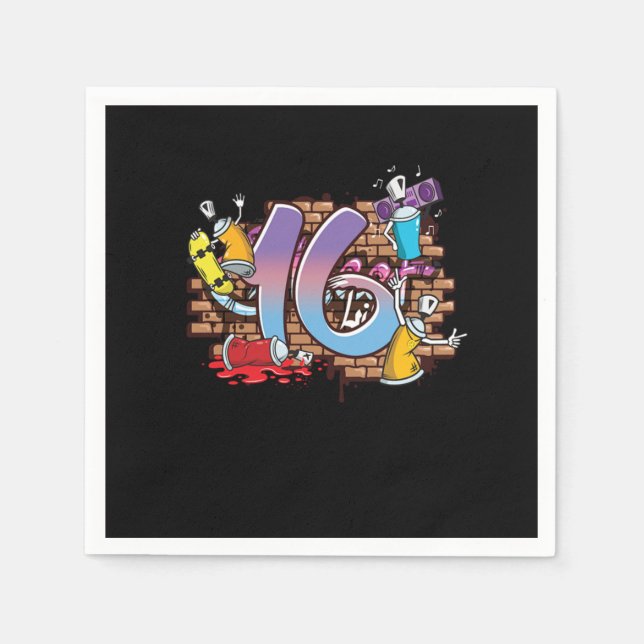 Hiphop Dancer Graffiti Artist Typography 16th Birt Napkin (Front)