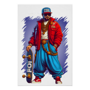 Hiphoper Guy with Skateboard Poster
