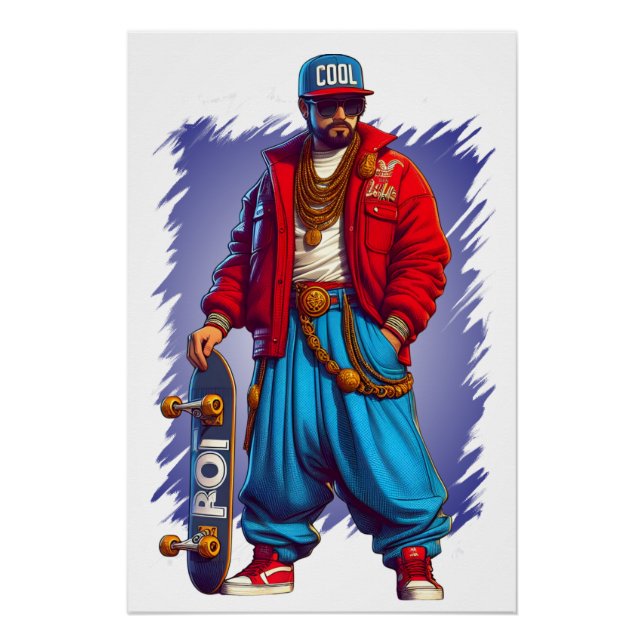 Hiphoper Guy with Skateboard Poster (Front)