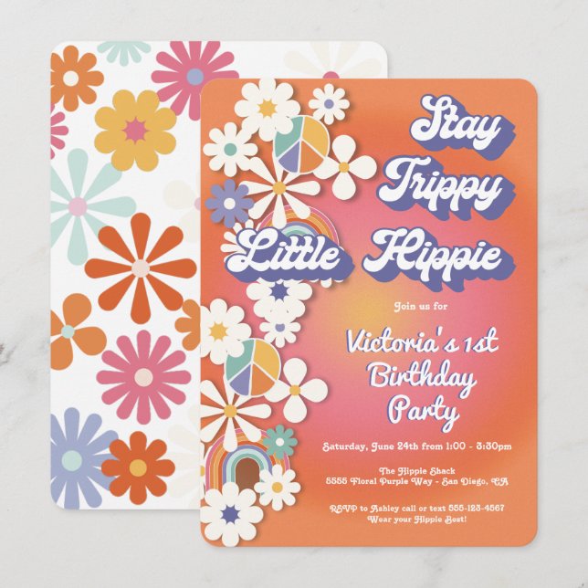 Hippie 1960's 1970's Peace Love & Party Birthday I Invitation (Front/Back)