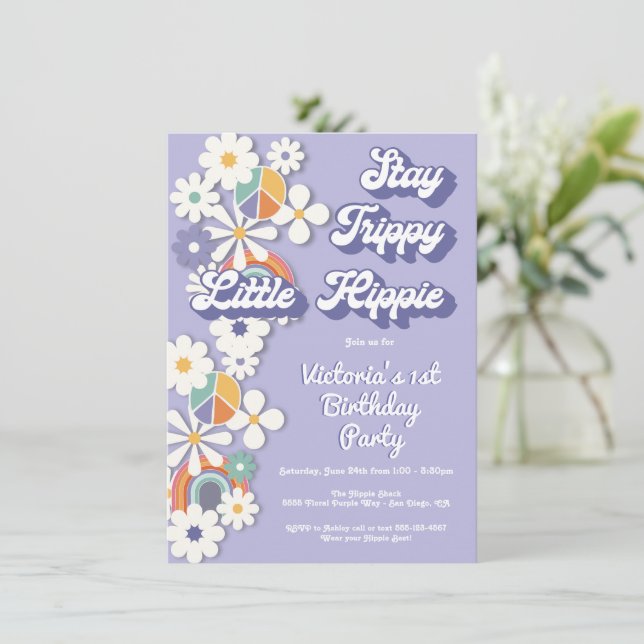 Hippie 1960's 1970's Peace Love & Party Birthday I Invitation (Standing Front)