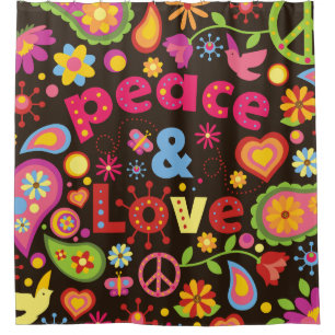 Hippie 1960s Hippy Sixties Peace Sign Bath Shower Curtain