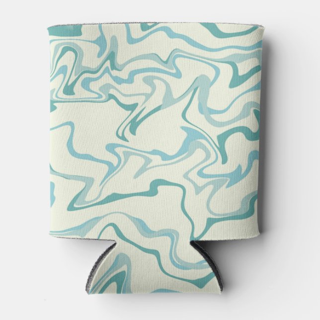 Hippie 70s Blue Marble Liquid Swirl Boho Pattern Can Cooler (Front)