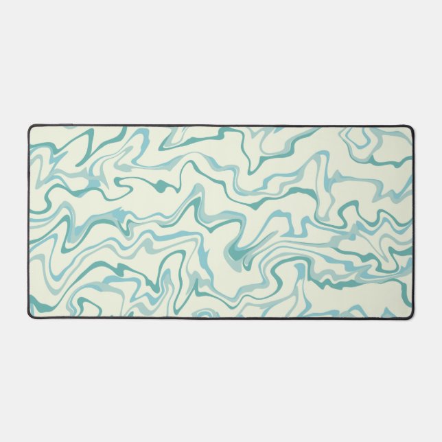 Hippie 70s Blue Marble Liquid Swirl Boho Pattern Desk Mat (Front)