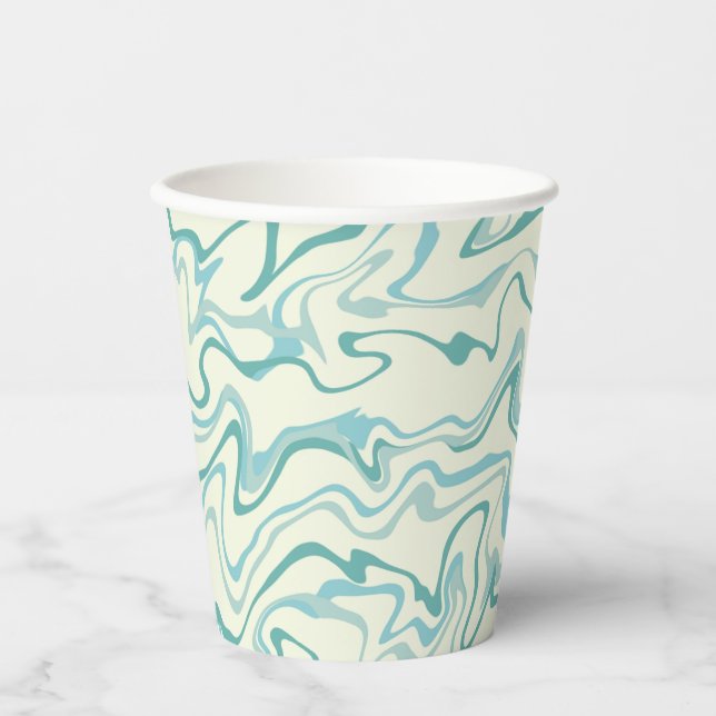 Hippie 70s Blue Marble Liquid Swirl Boho Pattern Paper Cups (Front)