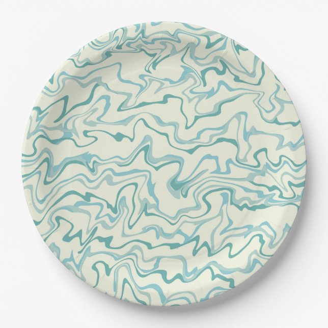 Hippie 70s Blue Marble Liquid Swirl Boho Pattern Paper Plate (Front)