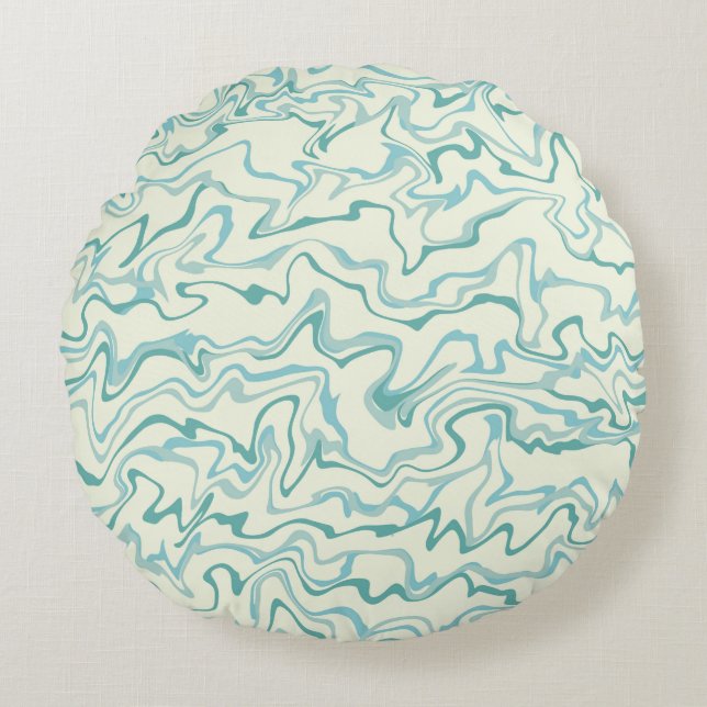 Hippie 70s Blue Marble Liquid Swirl Boho Pattern Round Cushion (Front)