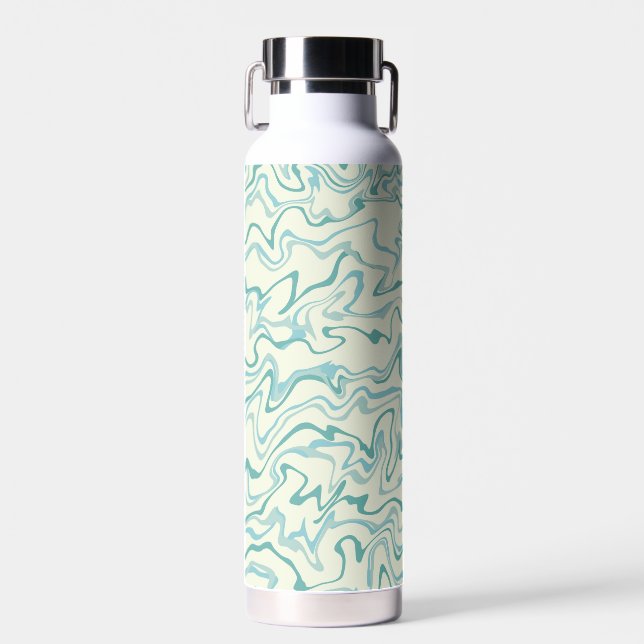 Hippie 70s Blue Marble Liquid Swirl Boho Pattern Water Bottle (Front)