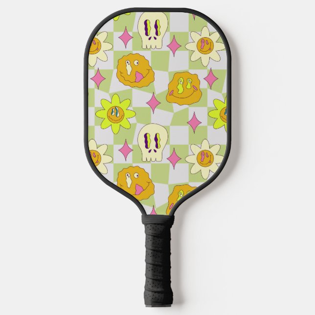 Hippie 70s Crazy Smile Psychedelic Trippy  Pickleball Paddle (Front)