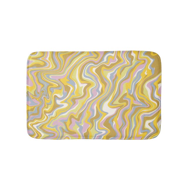 Hippie 70s Green Marble Liquid Swirl Boho Pattern Bath Mat (Front)