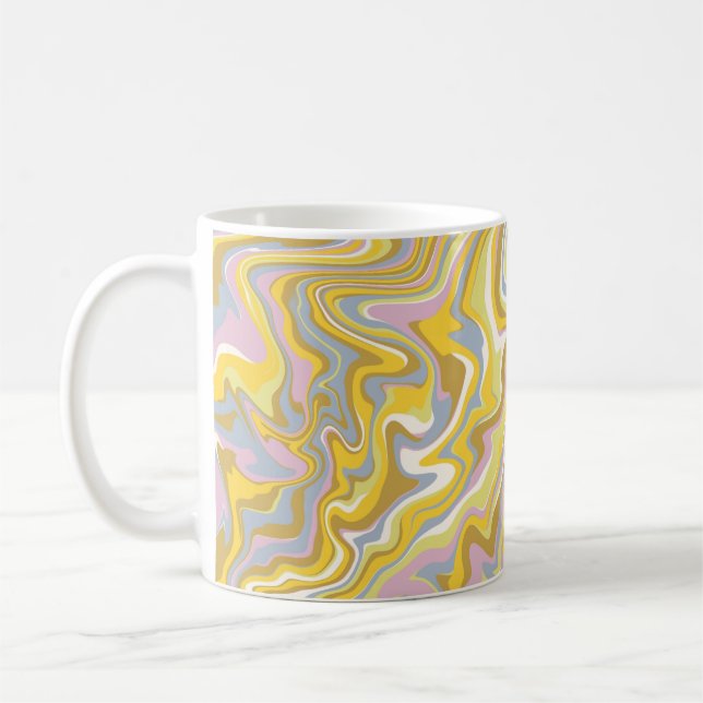 Hippie 70s Green Marble Liquid Swirl Boho Pattern Coffee Mug (Left)