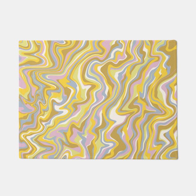 Hippie 70s Green Marble Liquid Swirl Boho Pattern Doormat (Front)